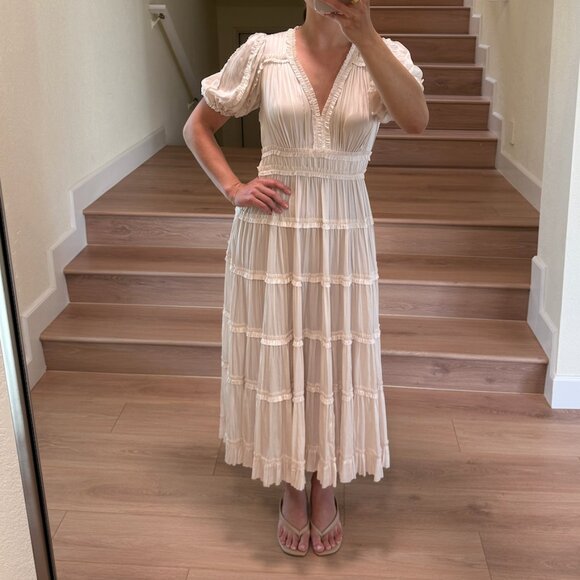 Ulla Johnson White Satin V-Neck Midi Dress Size US 2 - Picture 3 of 4